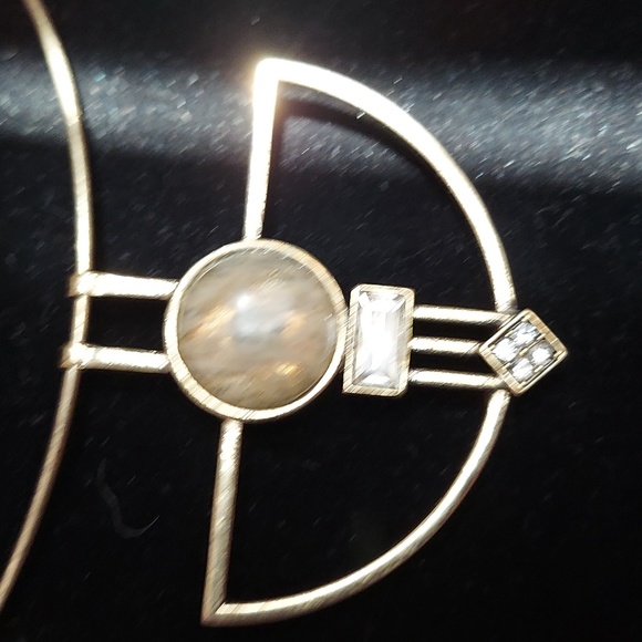 Guess gold tone green, tan stone & crystal pendant collar Choker necklace - Picture 9 of 13